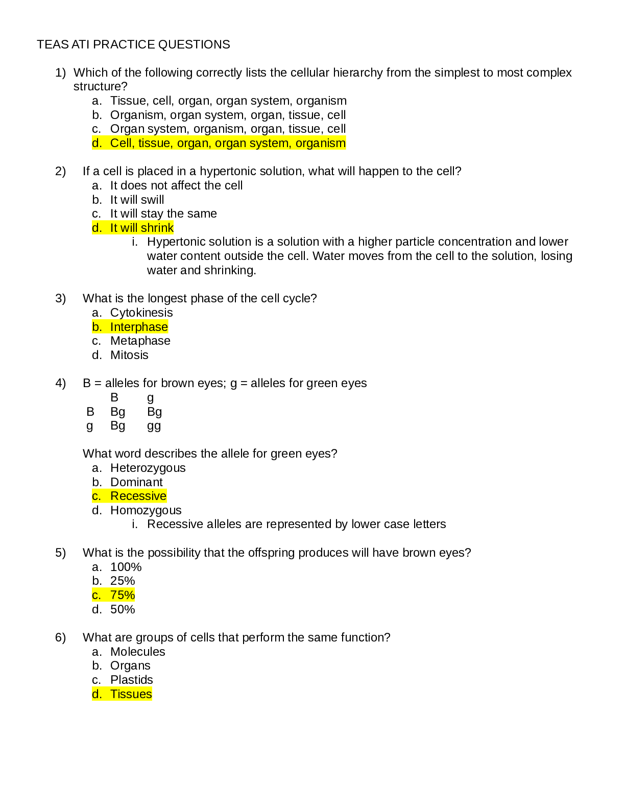 Preview of TEAS ATI Practice Questions, Latest Questions and Answers with Explanations, All Correct S